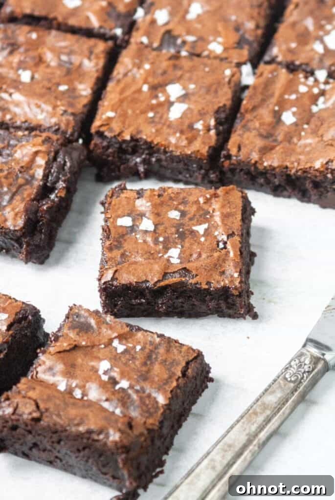 Paleo brownies with a sprinkle of sea salt on top, highlighting their rich color