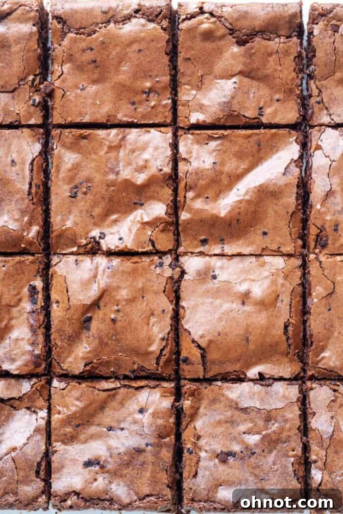 Perfectly sliced Paleo brownies on parchment paper