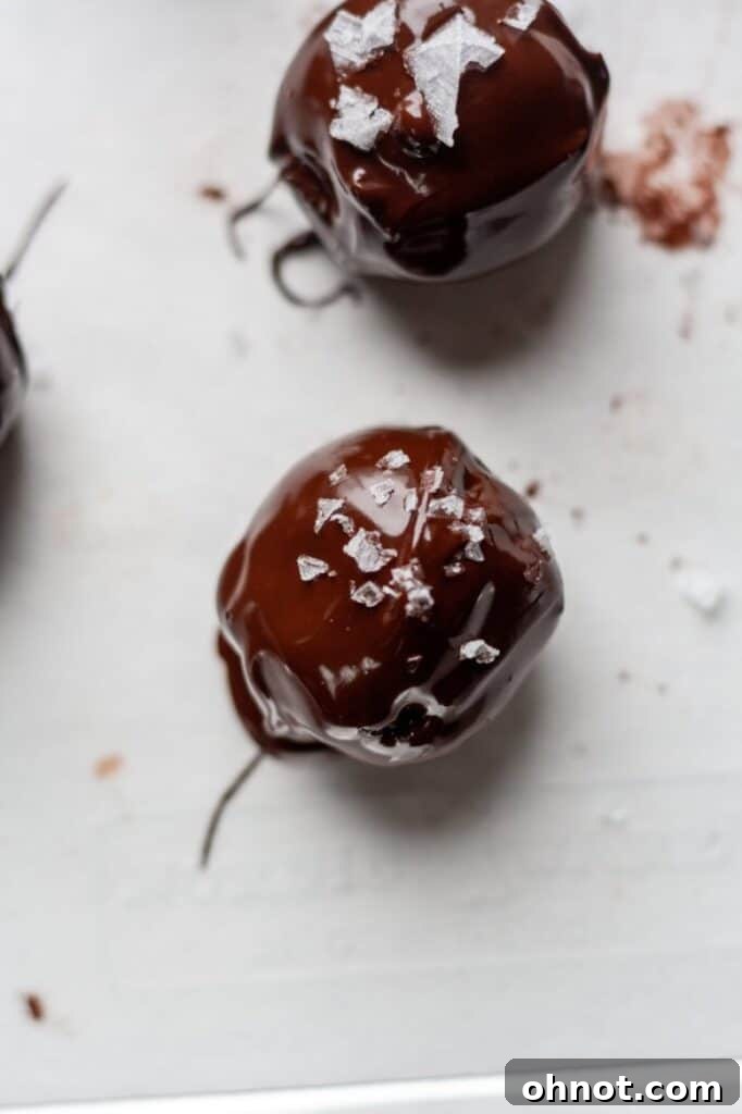 Hand-rolled vegan truffles with a sprinkle of sea salt.