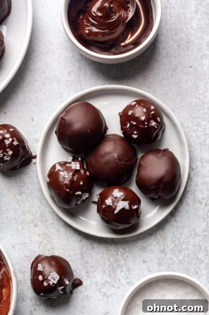 Close-up of a double chocolate truffle with sea salt.