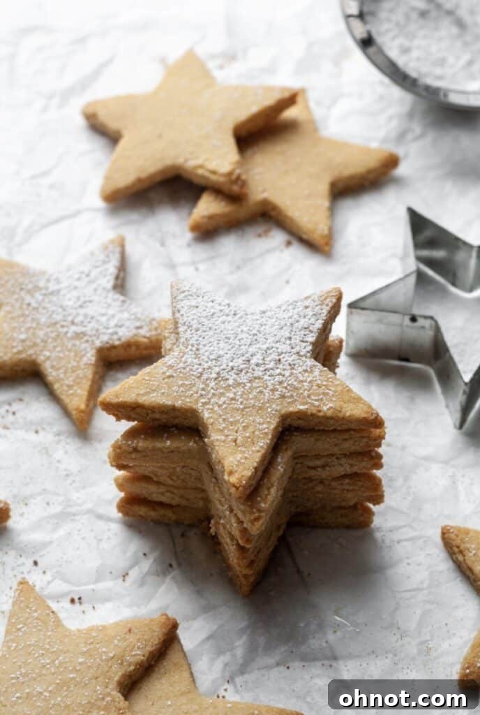 Star cookies with powdered sugar.