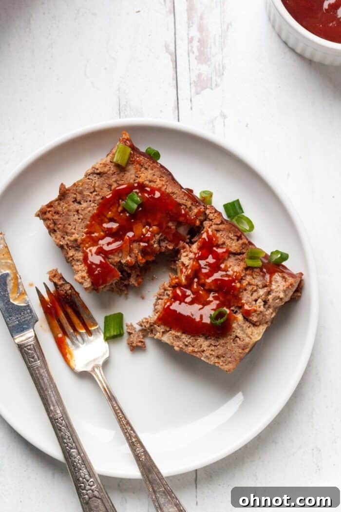 A final shot of the Whole30 Paleo Asian Meatloaf, highlighting its delicious glaze and texture.