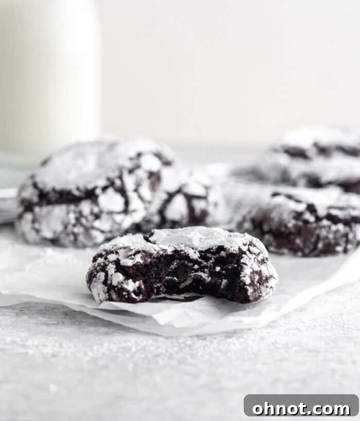 A double chocolate crinkle cookie with a perfect coating.
