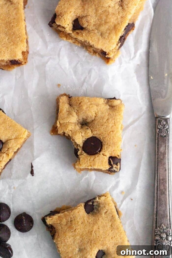 Gluten free blondies with chocolate chips.