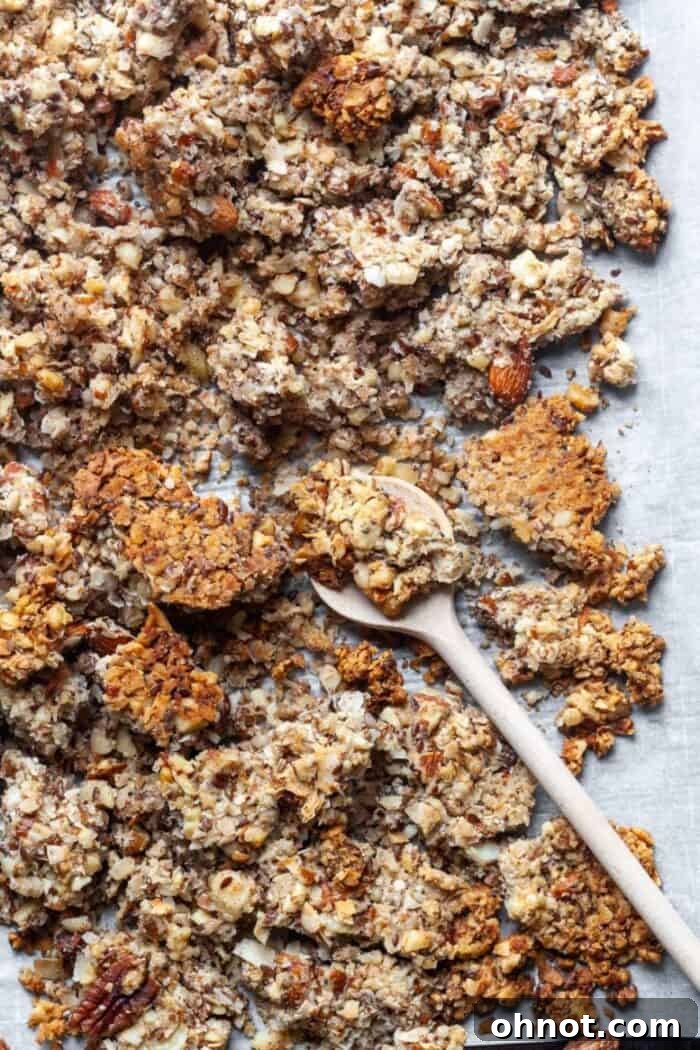 Paleo granola on baking sheet