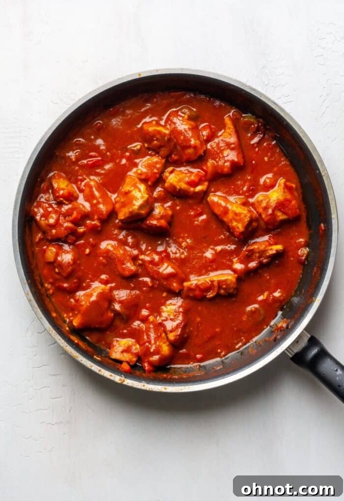 Saucy meat in a skillet