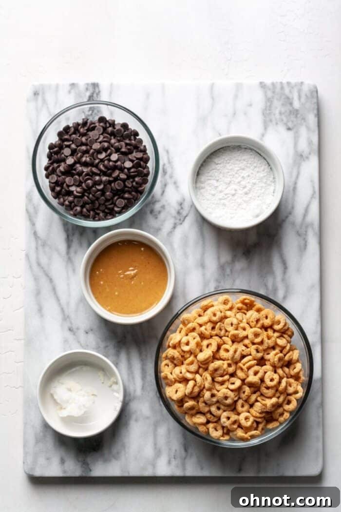 A marble slab with the ingredients for healthy puppy chow, neatly arranged.