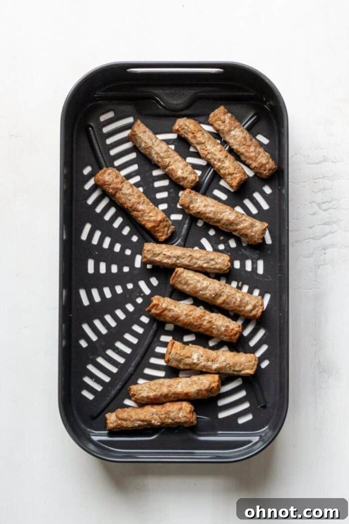 Whole30 breakfast sausage links in fryer basket
