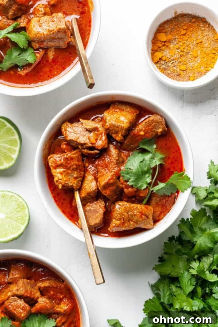 A bowl of easy beef tikka masala served with cilantro