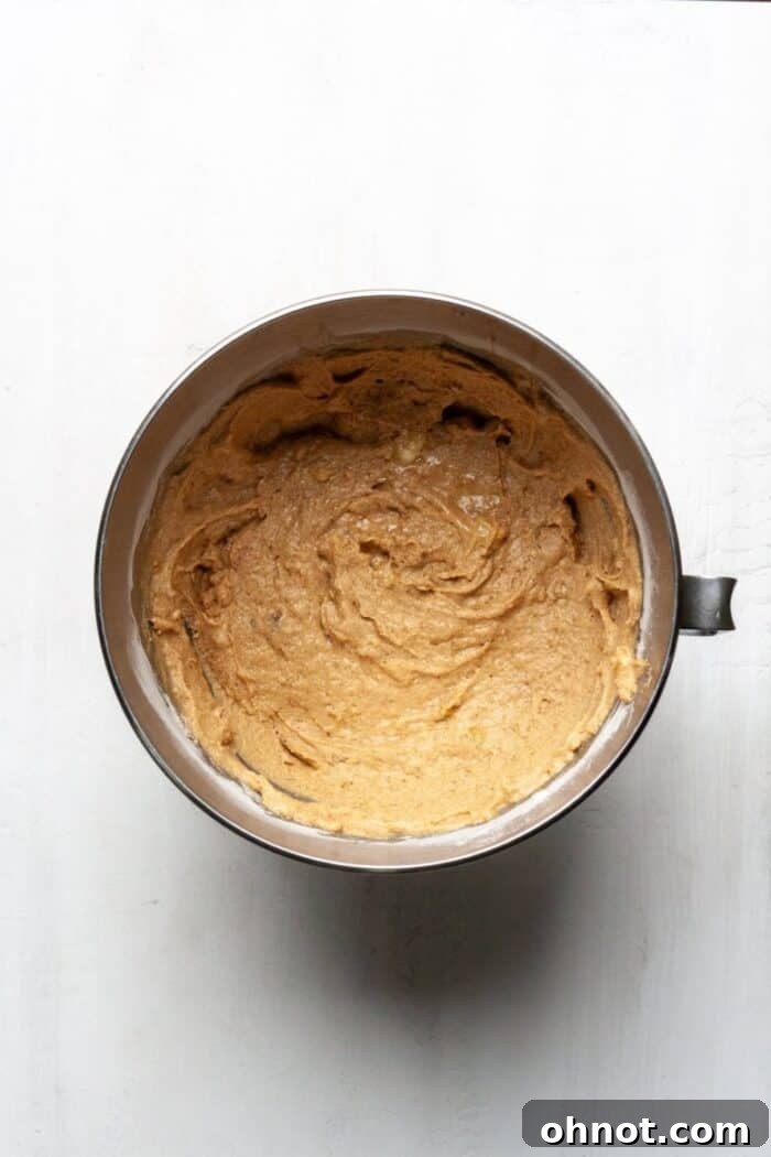 Banana bread batter in stand mixer