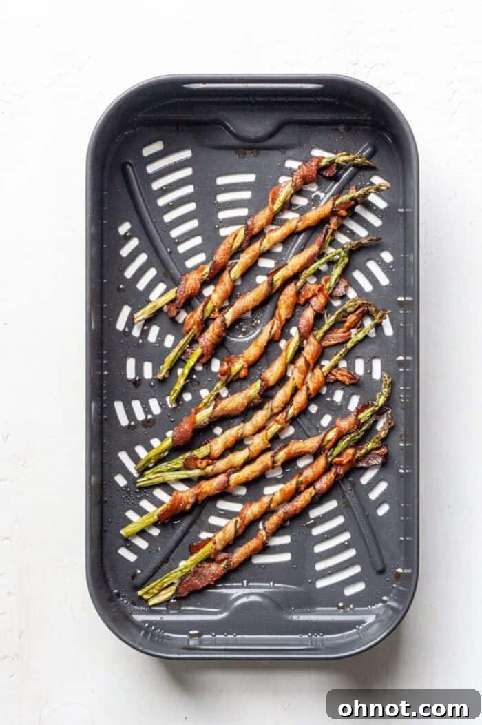 Air fried asparagus with crispy bacon
