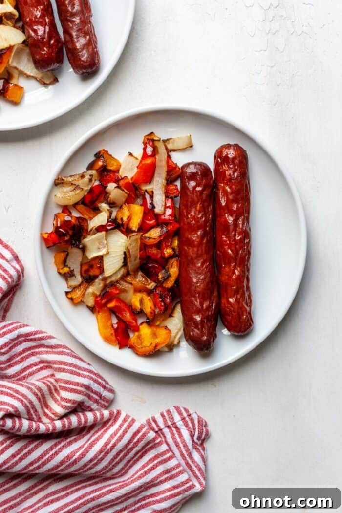 Gluten free Bratwurst with peppers and onions