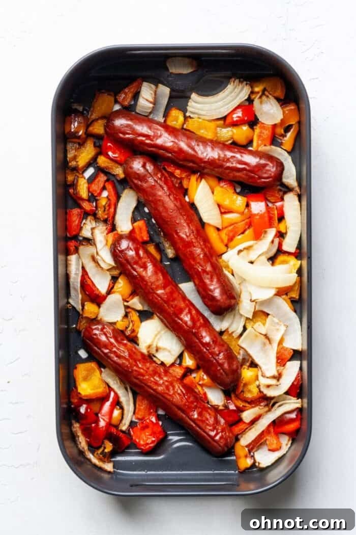 Whole30 Bratwurst with peppers and onions