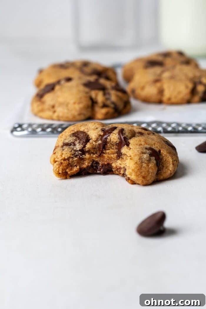 Delicious cassava flour chocolate chip cookies on a cooling rack