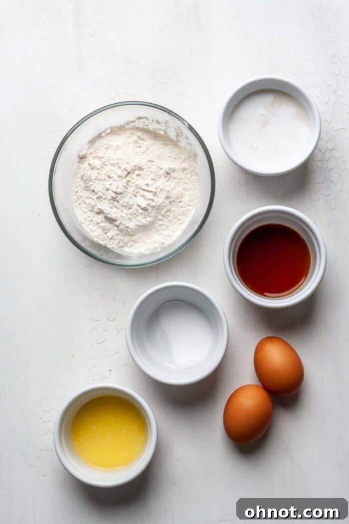 Ingredients for gluten free waffles laid out on a kitchen counter