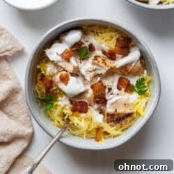 Bowl with spaghetti squash, bacon and chicken