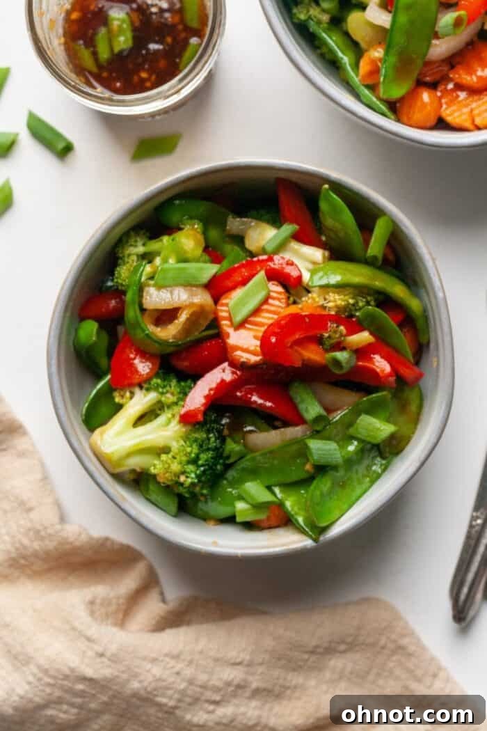 Stir fry vegetables in white bowl