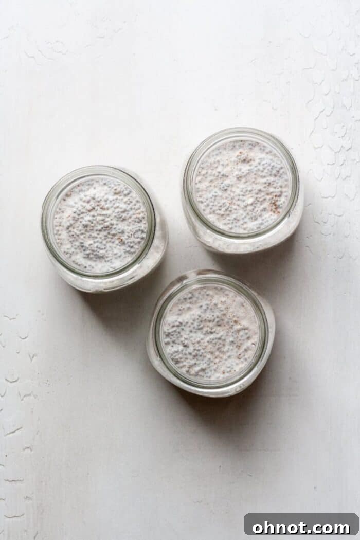 Pudding in jars, covered and refrigerated overnight for thickening.