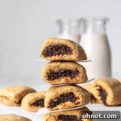 A stack of gluten-free fig newtons bars, showing the tender crust and rich filling.