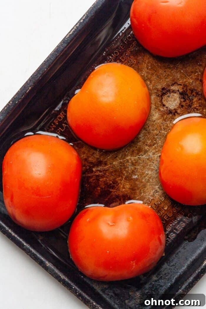 Roasted tomatoes on pan