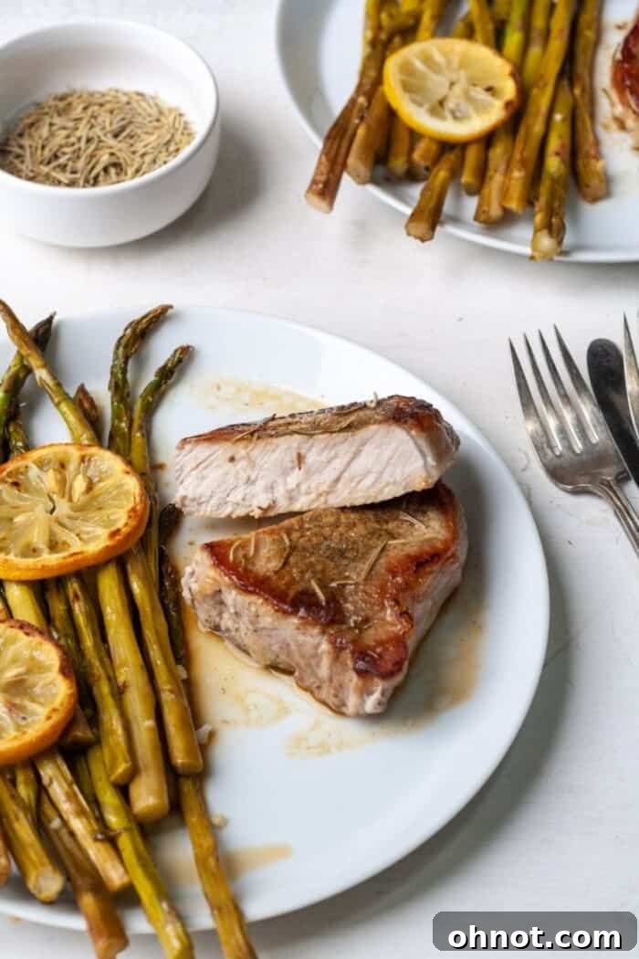 Close-up of pan-seared AIP pork chops with a golden-brown crust