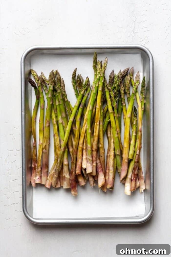 Asparagus on baking pan