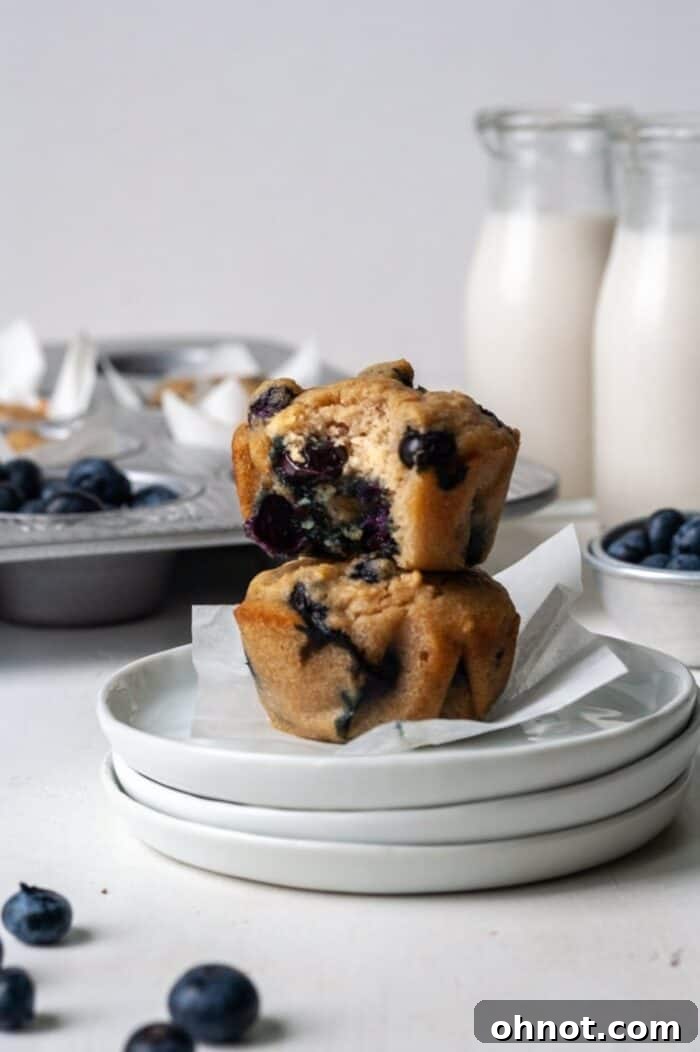 A close-up of fluffy Cassava Flour Blueberry Lemon Muffins, showcasing their golden crust, tender interior, and juicy blueberries nestled throughout, perfect for a gluten-free treat.