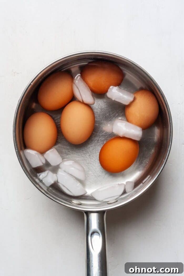 Eggs in ice bath