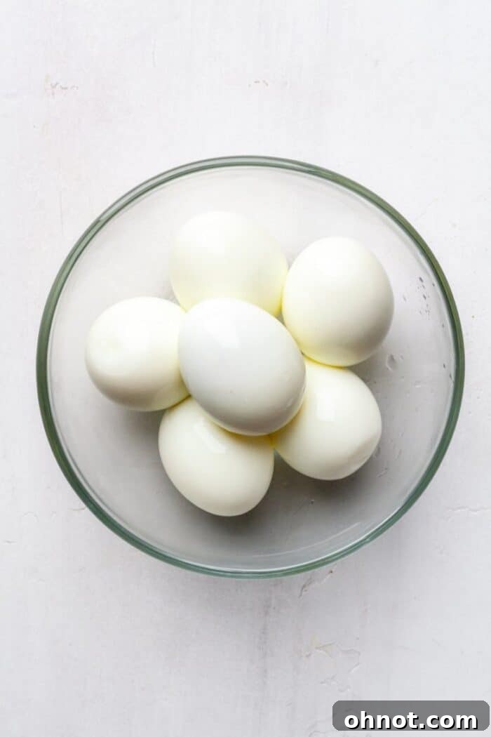Peeled hard boiled eggs