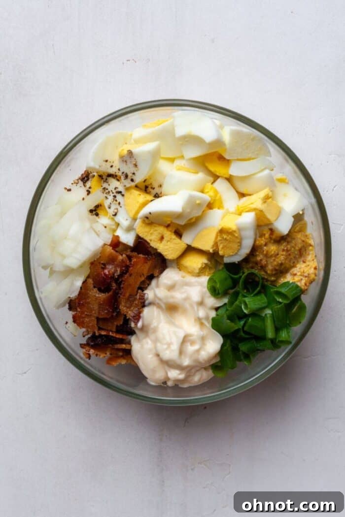 Ingredients for egg salad in bowl