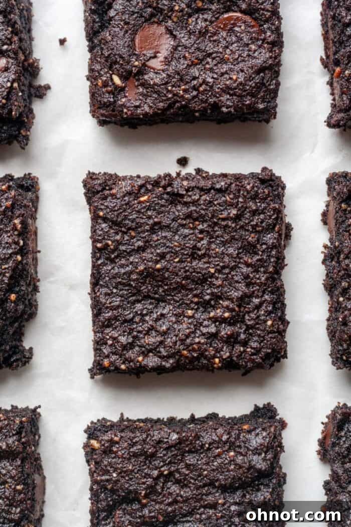 Perfectly sliced eggless brownies showcasing their rich, fudgy texture