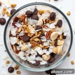 Keto trail mix in a glass bowl