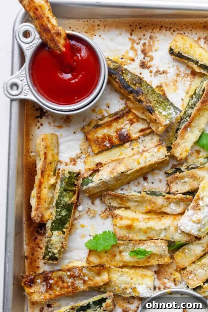 Vegan zucchini fries on pan