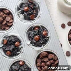 Gluten-free chocolate zucchini muffins in a silver pan
