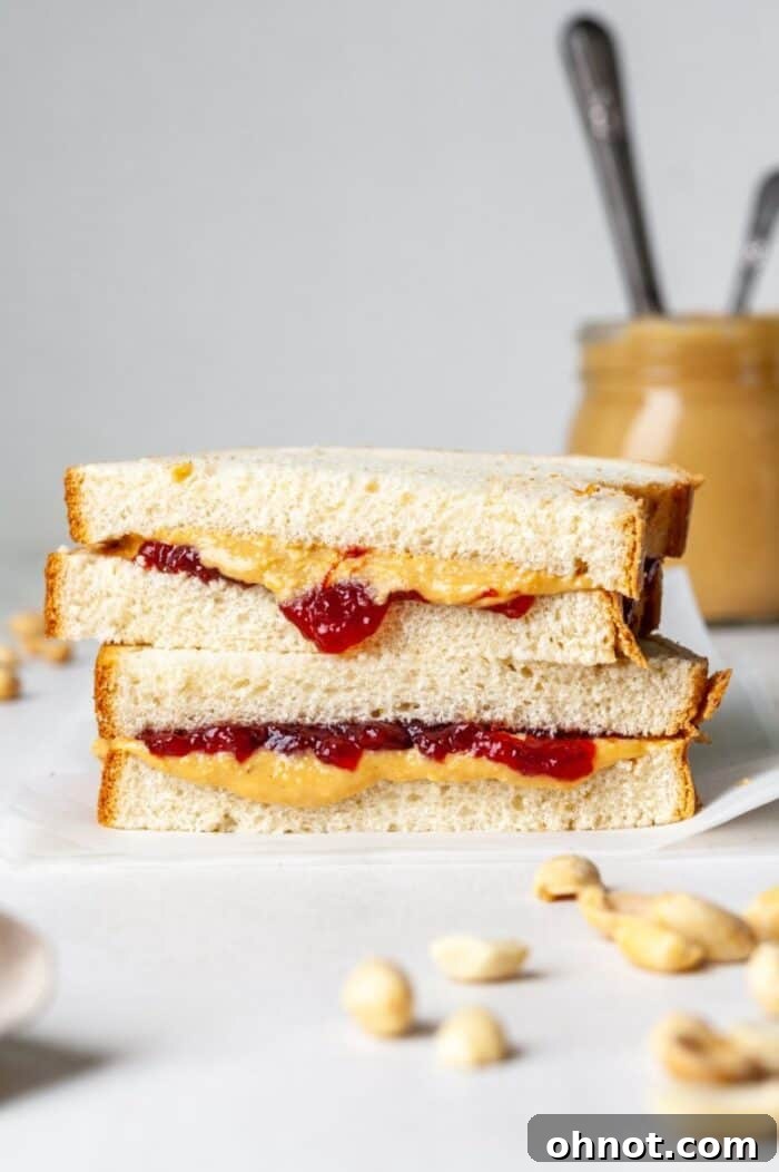 A classic peanut butter and jelly sandwich, showcasing the versatility of homemade peanut butter.