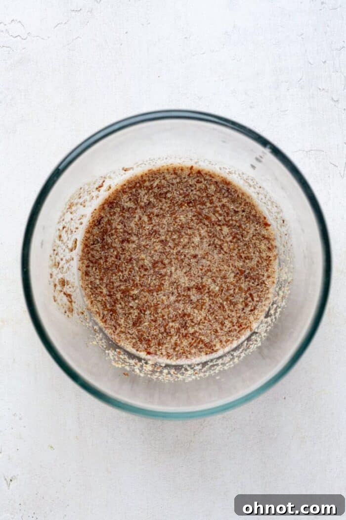 Small bowl showing the flaxseed and water mixture gelling into a flax egg