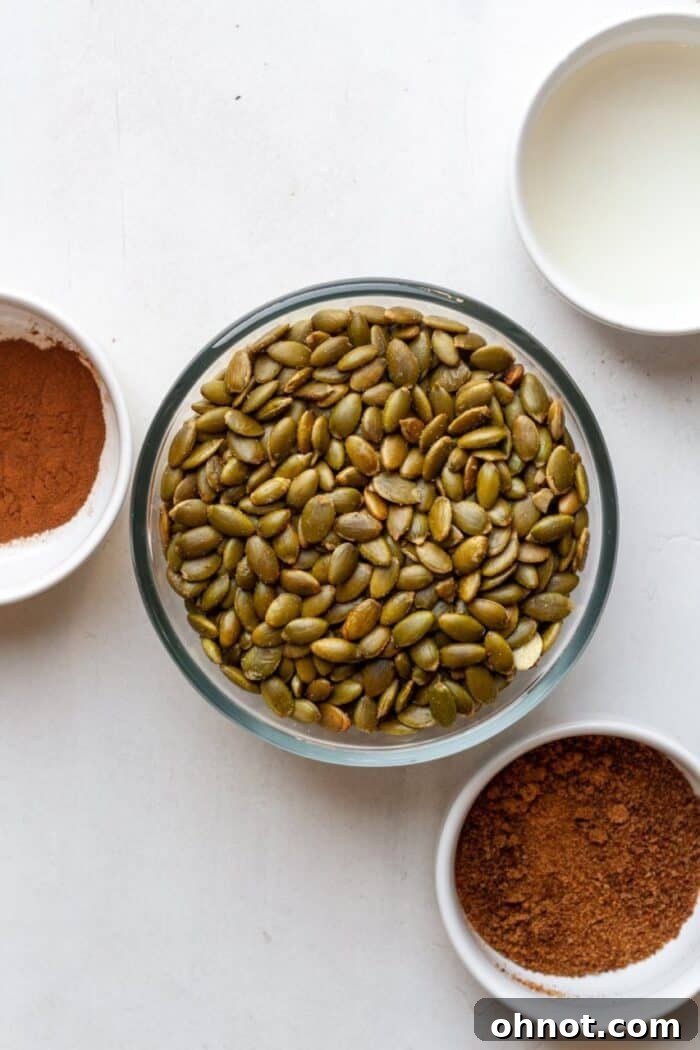 Pumpkin seeds with cinnamon, sugar and coconut oil