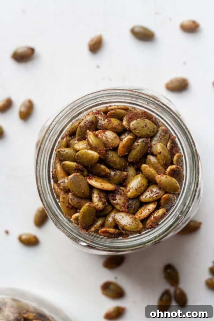 Roasted pepitas in glass jar