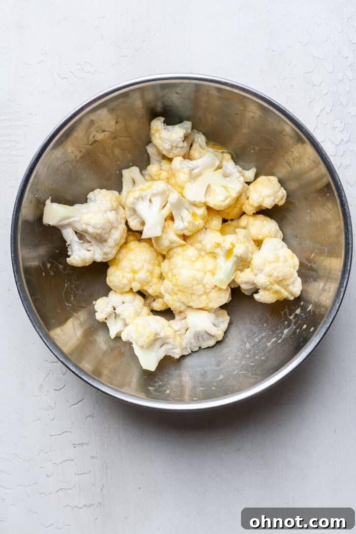 Chopped cauliflower in bowl
