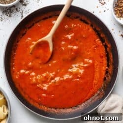 Coconut milk pasta sauce in skillet