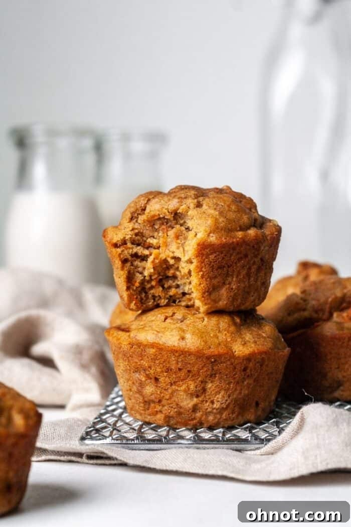Banana carrot muffins served with almond milk.