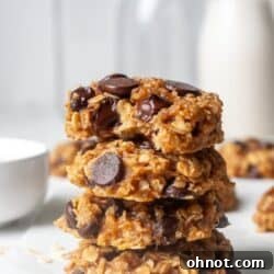 Stack of healthy banana oatmeal peanut butter cookies