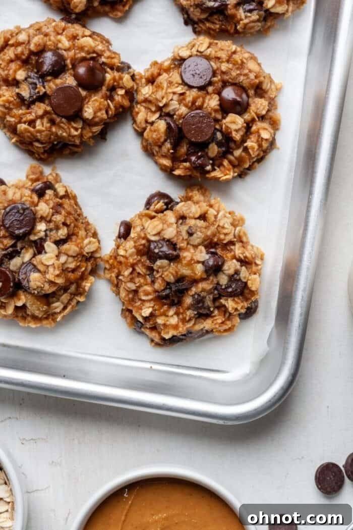 Gooey banana oatmeal cookies fresh from the oven