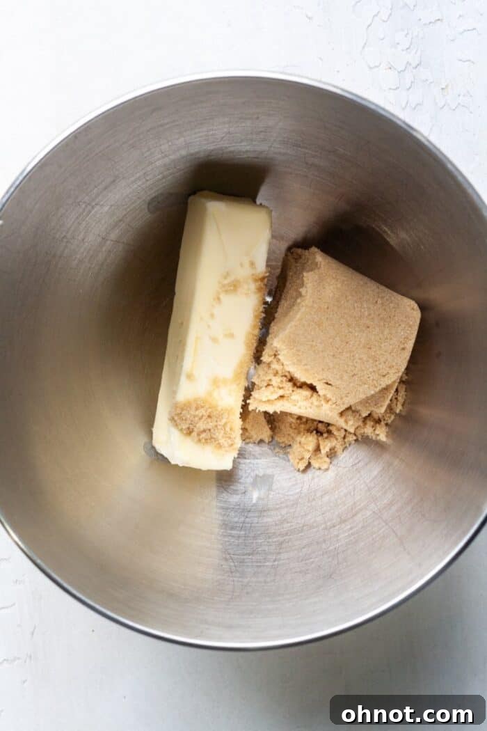 Butter and brown sugar in bowl