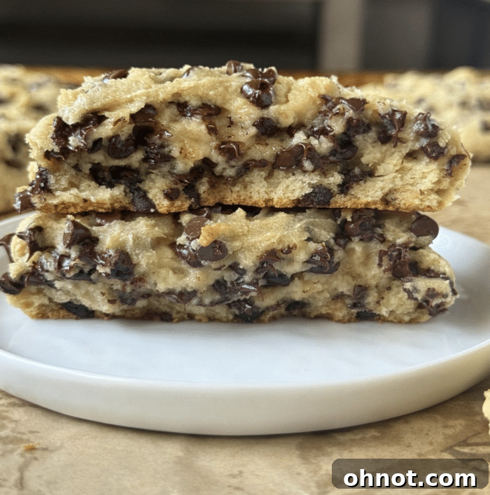 Soft, thick Greek yogurt chocolate chip cookies on a cooling rack.