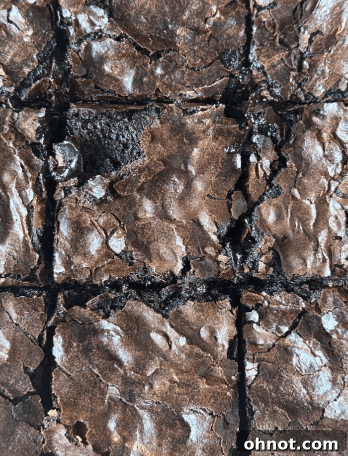 Close-up of freshly sliced fudgy Snickers brownies revealing rich chocolate and gooey layers