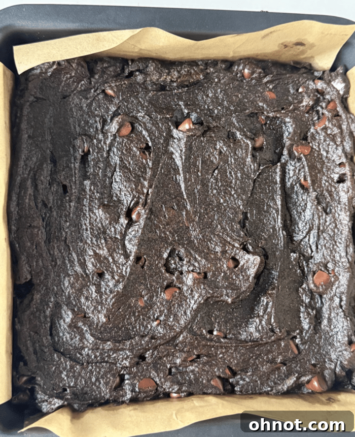 Freshly baked sweet potato brownies, still warm in the pan.
