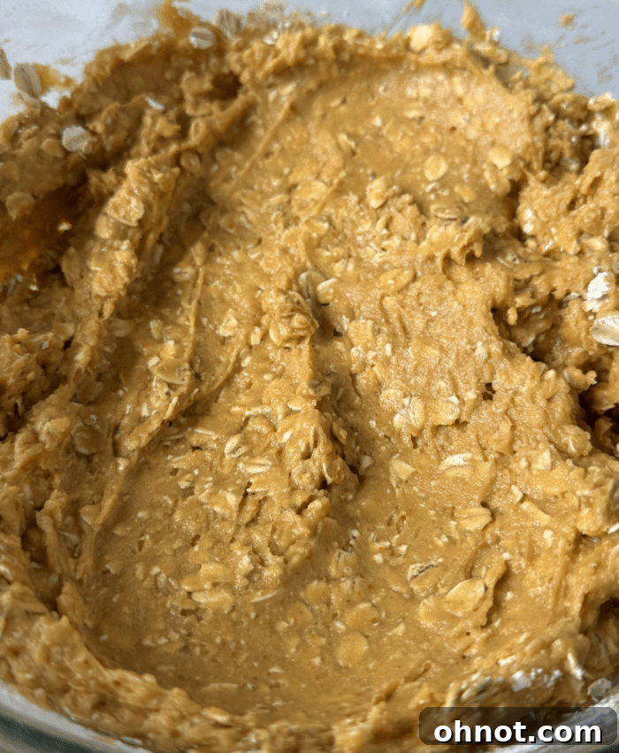 Thick, orange oat dough ready for baking.