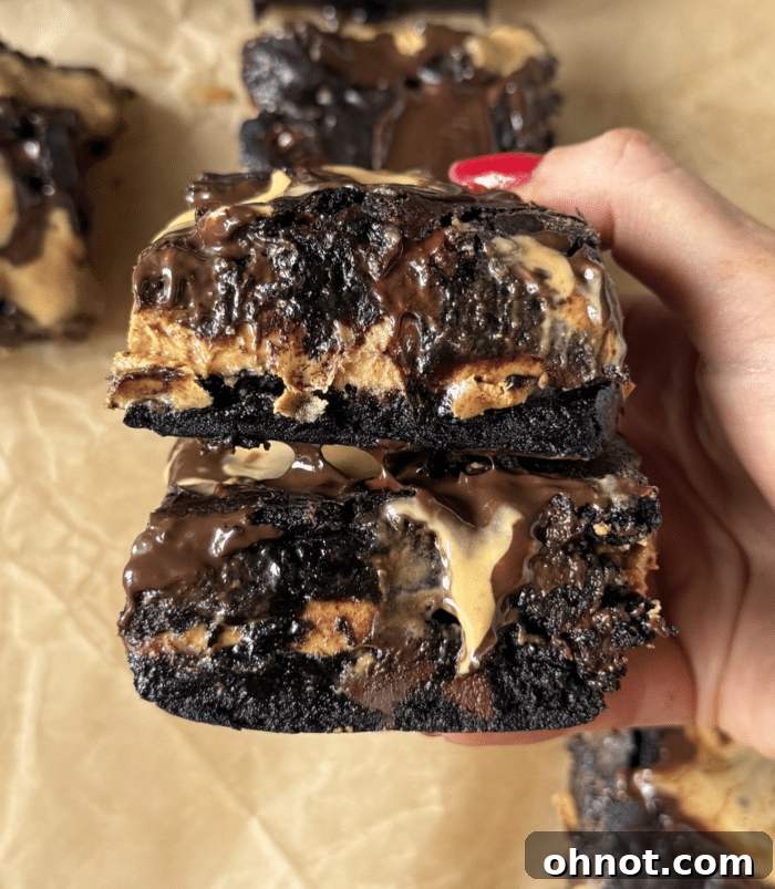 Gooey peanut butter brownies.