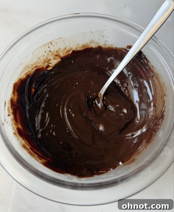 Melted dark chocolate bowl.